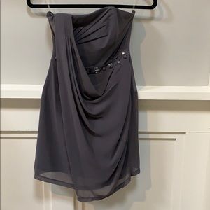 Gray embellished strapless cocktail dress